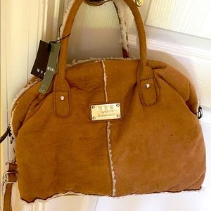 Suede purse with white trim